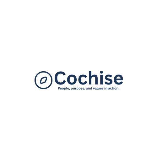 Cochise (co-cheese) logo, including strapline: People, purpose, and values in action